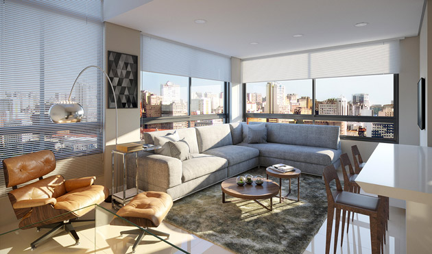 Imagem ilustrativa do living do apartamento duplex do empreendimento Match da construtora Zuckhan.
