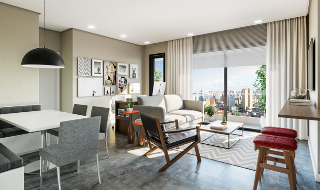 Imagem ilustrativa do living do apartamento tipo final 3 do empreendimento Match da construtora Zuckhan.