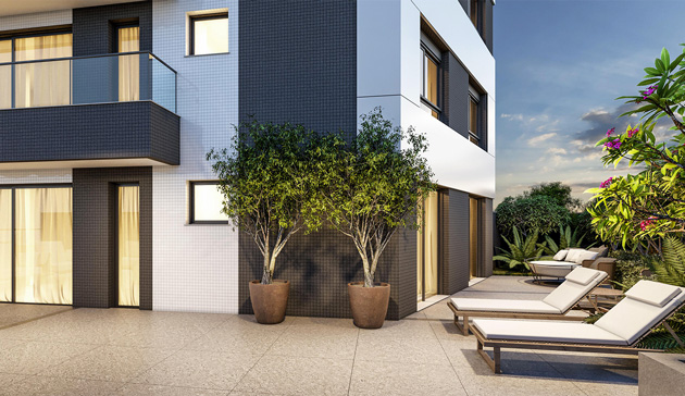 Imagem ilustrativa do terraço do apartamento garden do empreendimento Match da construtora Zuckhan.